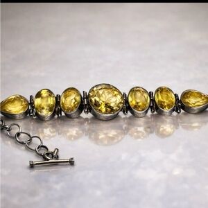 Vintage citrine Stone Sterling Silver Toggle Bracelet